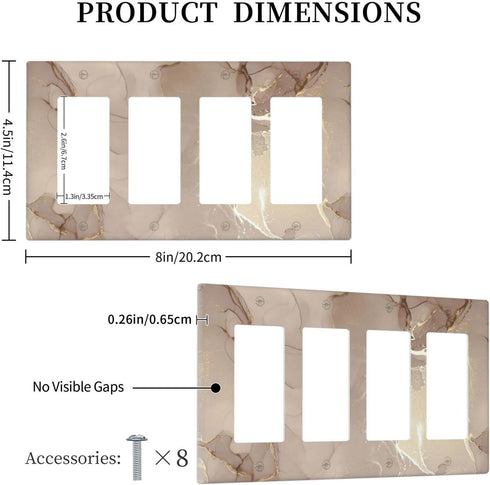 Rose Gold Brown Marble Light Switch Cover 4 Gang Quad Rocker Wall Plate Decorative Switchplate Electrical Faceplate for Bathroom Kitchen Home Deco...