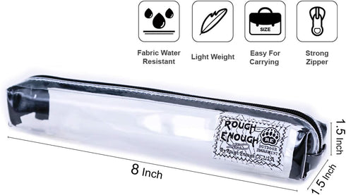 Rough Enough Small Clear Pencil Pouch Case Bag Slim for Girls Boys Adults School College Stationary Art Supplies...