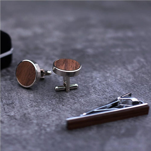 Fomissky Walnut Men's Cuff Links Tie Clip Set with Gifts Box, Personalized Wooden Cufflinks Tie Pin Business Wedding Accessories...