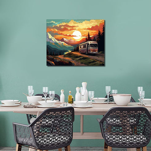 DIY Bus Paint by Number for Adult, Sunset in the Mountains Paint by Numbers, Nature Landscape Adult Paint by Numbers Kits on Canvas, 16X20 Inch Su...