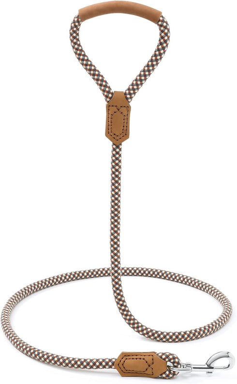 Mile High Life | Premium Leather Dog Leash | Strong Rope Leash | Leather Handle | Zinc Alloy Strong Clasp | Small Medium Large Dogs | 4/5/6 Feet(B...