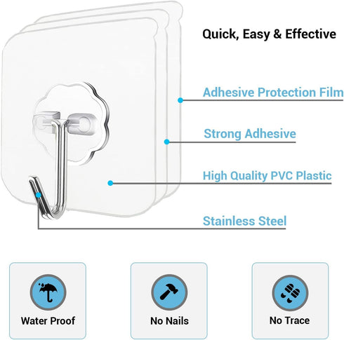 Wall Hooks 13lb(max) Transparent Heavy Duty Self Adhesive Hook Waterproof Sticky Wall Hook for use in Bathroom Wall Hanging Kitchen Shower Hangers...