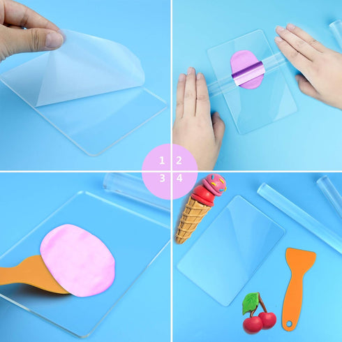 5 Pieces Polymer Clay DIY Tool, Marrywindix Acrylic Clay Roller with Acrylic Sheet Backing Board Plastic Scraper Assisted Shovel Rubber Clay Tools...