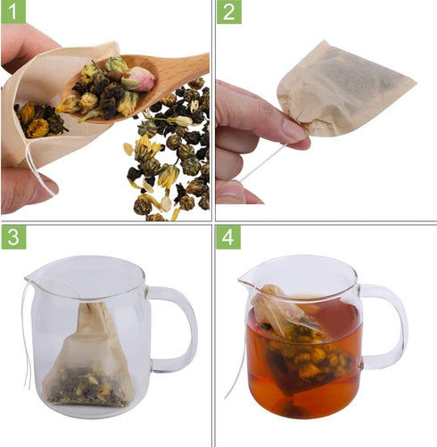 Eco-Fil Disposable Tea Filter Bags for Loose Tea, Wood Pulp Material, Biodegradable and Compostable, Unbleached Empty Tea Infuser Sachets with Dra...