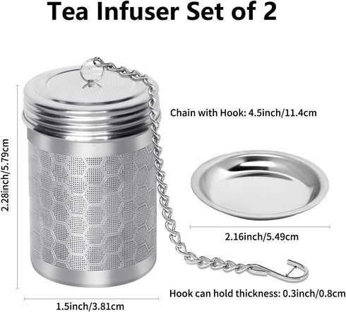 2 Pack Tea Infuser, Tea Strainers for Loose Tea, Stainless Steel Extra Fine Mesh Loose Leaf Tea Steeper with Extended Chain Hook, for Tea, Spices ...
