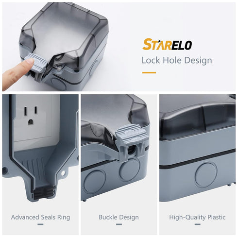 STARELO 15Amp Single outdoor socket waterproof socket, wall power socket, IP66 125V 1group switch socket cover, outdoor weatherproof wall plug soc...