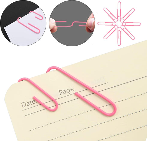 Pink Binder Clips Paper Clips,380 PCS Assorted Sizes Paperclips Paper Clamps Rubber Bands for Files, Papers, Home Supplies (Pink)...