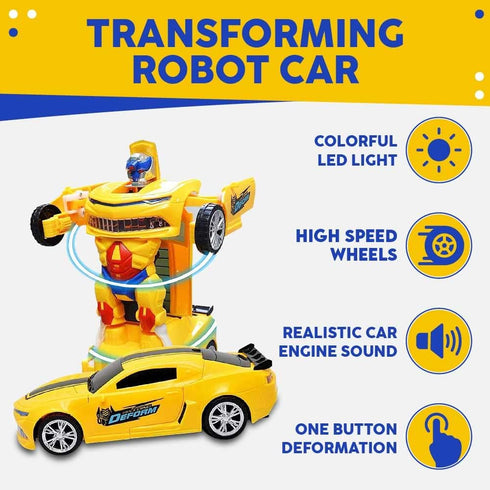 Toysery Transforming Robot Car - One Button Transformation Toy Car with Realistic Engine Sounds, LED Lights and 360 Degree Rotation Speed Drifting...