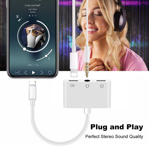 Lightning to Headphone Adapter 3.5mm Jack Headphone Adapter 3 in 1 Earphone and Charging Splitter for iPhone 13/12/11/SE/XS/XR/X/8/7 and iPad......