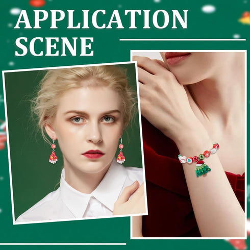 1 Box 300Pcs Christmas Polymer Clay Beads Holiday Clay Beads Winter Theme Santa Socks Tree Snowman Green Tone Spacer Bead for Jewelry Making Suppl...
