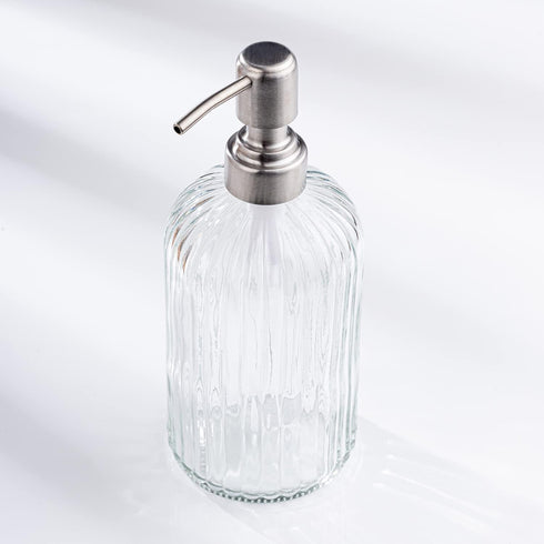 Easy-Tang Glass Hand Soap Dispenser Silver Pump Refillable Dish Shampoo Lotion Bottle with Brushed Bathroom Kitchen Decor 18 OZ...