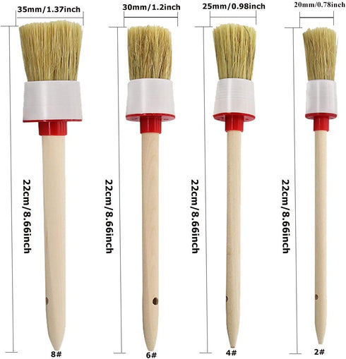 Natural Bristle Chalk Paint Wax Brush Wood Handle Round Paint Brushes for Paint Oil Watercolor Paints Waxing Brushes,Furniture, DIY Art Crafts(7PA...
