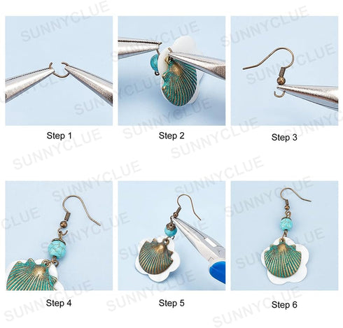 SUNNYCLUE 1 Box DIY 10 Pairs Bohemian Vintage Turquoise Dangle Earrings Set Retro Boho Ocean Theme Jewellery Making Kit Shell Seahorse Charms Holl...