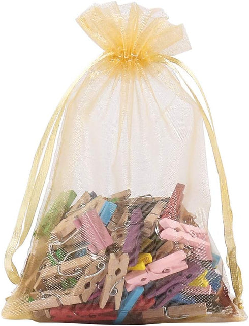 HRX Package 100pcs Gold Organza Gift Bags, 4 x 6 inch Candy Mesh Drawstring Favor Bags Jewelry Pouches for Christmas Wedding Party...