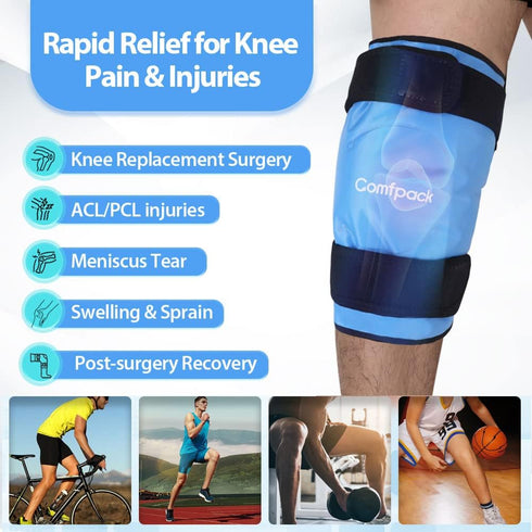 Large Ice Pack for Knee Pain Relief, 19" x 10" Knee Ice Pack Wrap Around Entire Knee, Hot Cold Therapy for Injuries, Swelling, Knee Replacement Su...