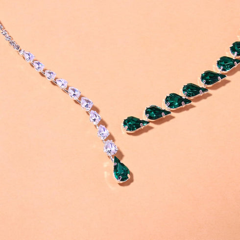 Rhinestone Choker Necklace Green Crystal Necklace Sparkly Rhinestone Choker Necklace Crystal Teardrop Necklace Adjustable Open Necklace for Women ...