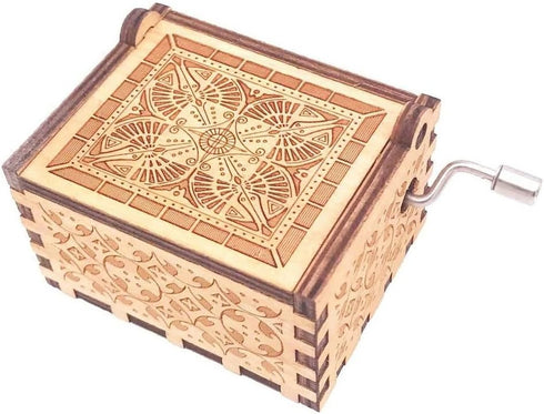 Music Box Hand Crank Musical Box Antique Engraved Carved Crafts,Play Song of Storms,Brown...