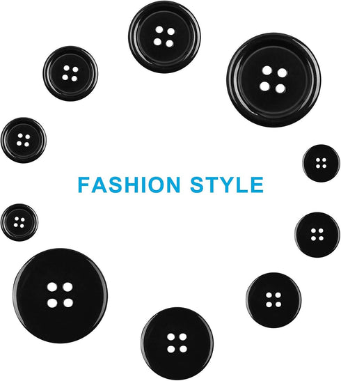 100 Pcs Premium Mixed Resin Sewing Buttons, ONLYWEE Eco-Friendly 4-Hole Craft Buttons, 5 Sizes of Black Buttons Suitable for Sewing, DIY and Holid...
