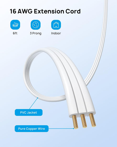TROND Flat Extension Cord 6 Feet | Flat Plug Power Strip | 3 Prong Grounded 3 Outlets | 1625W | 13A | 16 Gauge Power Cord | for Indoor Home Kitche...