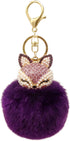 Honbay Faux Rabbit Fur Fluffy Keychain Fashion Fox Head Alloy Keychain Sparkly Rhinestone Handbag Backpack Car Keychain...