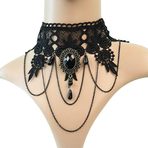 Black Choker Lace Necklace with Bracelet and Earrings Set - Punk Party Gothic Vintage Accessories for Women...