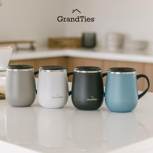 GRANDTIES Insulated Coffee Mug with Handle - Sliding Lid for Splash-Proof 16 oz Wine Glass Shape Thermal Tumbler with Double Walled Vacuum Stainle...