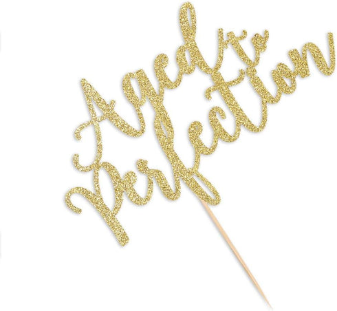 PALASASA Aged to Perfection Cake Topper - Happy Birthday, Wedding, Engagement Party Decorations Supplies (Golden)...