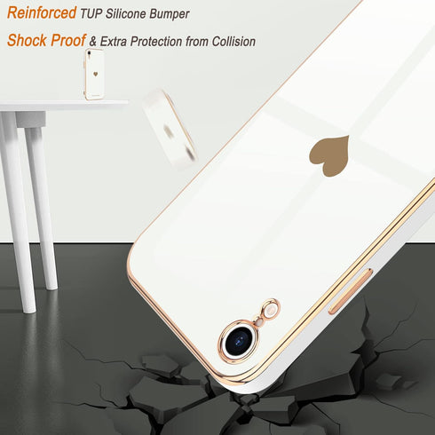 Teageo Compatible with iPhone Xr Case for Women Girl Cute Love-Heart Luxury Bling Plating Soft Back Cover Raised Full Camera Protection Bumper Sil...