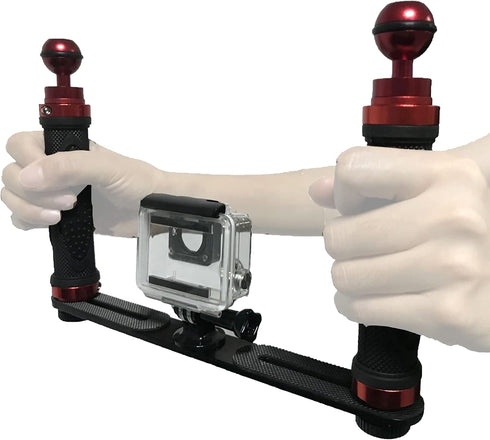 Aluminium Alloy Underwater Video Light Stabilizer Tray Dive Light Stand Tray with Two Aluminum Alloy 1'' Ball Handle for Action Camera and Any Oth...