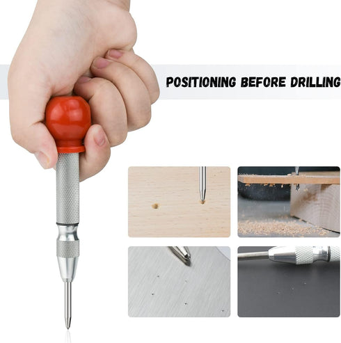 2 Pack Automatic Center Punch, 5 Inch Crushing Hand Tool Spring Punch with Cushion Cap, Metal Impact Center Hole Punch for Metal Wood Glass Plasti...