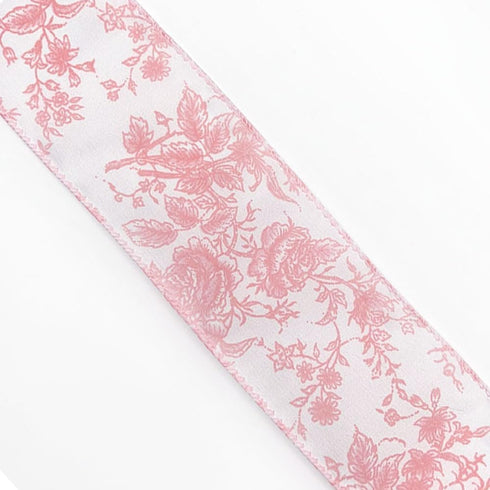 Designer’s Shop Rose Floral on Cream Wired Edge Ribbon 2.5” x 10 Yard for DIY Crafting, Home Décor Flower Arrangement (Pink)...