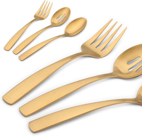 O.C.E. 5-Piece Matte Gold Serving Flatware Silverware Set, Utensil Set of Stainless Steel, Satin Finish, Hostess Tableware Serving Set, Dishwasher...