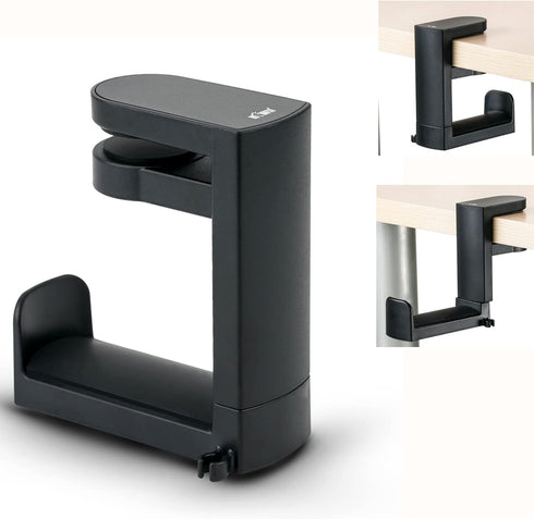 KIWIFOTOS Headphone Stand Holder Under Desk, PC Gaming Headset Hook Hanger Mount with 360 Adjustable Rotating Arm Clamp & Built in Cable Clip - Bl...