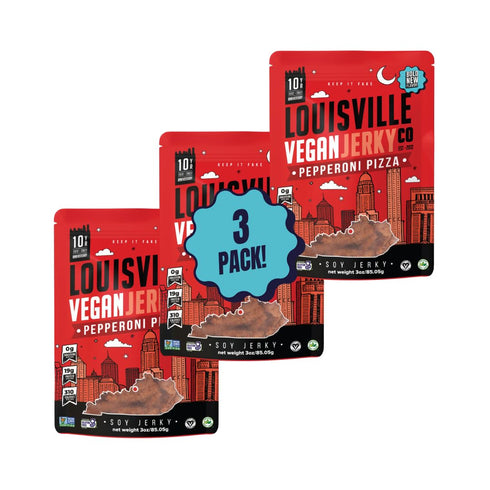 Louisville Vegan Jerky – Pepperoni Pizza Vegan and Vegetarian Friendly Meat - Lip-Smacking Jerky - Gluten-Free High Protein Vegan Snacks 19 grams ...