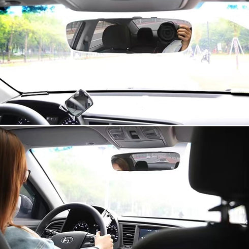 Car Rear View Mirror, 11.81 Inch HD Glass Frameless Automotive Panoramic Convex Interior Clip-on Wide Angle Mirror for Reduce Blind Spot, Universa...