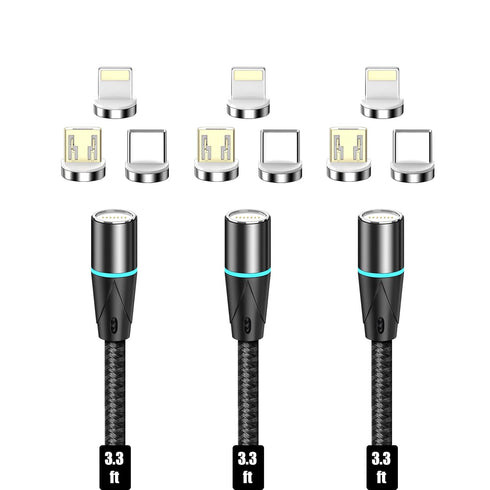 NetDot Magnetic Charging Cable,3in1 Gen12 (3.3ft/3 Pack Black) 18W Fast Charging Magnetic Phone Charger and Data Transfer Magnetic Charger for USB...