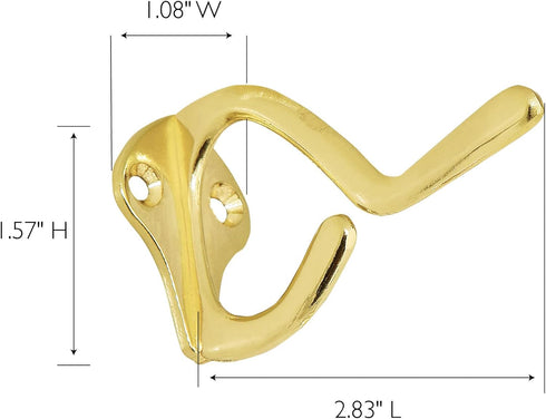 Design House 181941 Double Hat and Coat Hook Polished Brass 5-Pack...