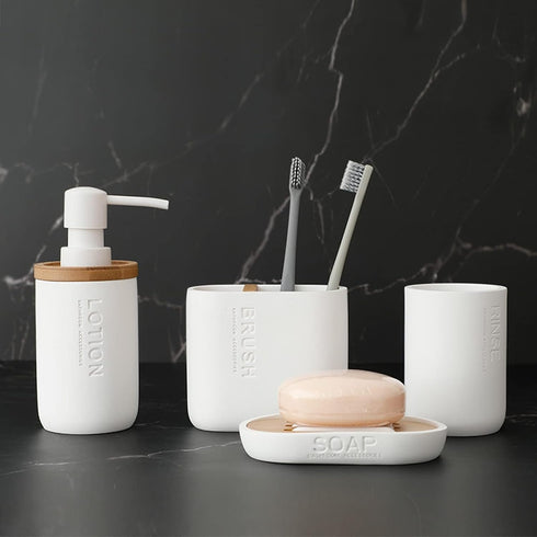 Toothbrush Holders Bamboo Electric Toothbrush Holder Bathroom Storage Organizer Countertop for Toothpaste, Floss, Razor, White...