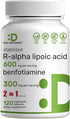 DEAL SUPPLEMENT R Alpha Lipoic Acid 600mg with Benfotiamine 300mg Per Serving, 120 Veggie Capsules – 200mg R-ALA Per Capsule – Antioxidant Supplem...