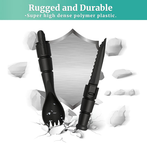 Tactical Spork, Tactical Spork Cutter Combo, 3 in 1 Tactical Camping Utensils, Camping Gear & Camping Flatware with Hidden Cutter, 1 Pack, Black...