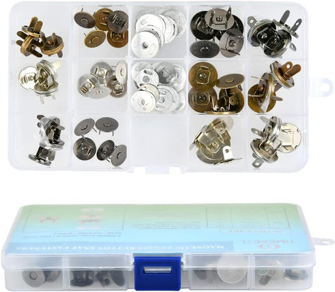 TIMESETL 30 Set 14/18mm Magnetic Snap for Purses Magnetic Bag Fastener Clasp Button with Storage Box for Sewing, Craft, Bags, Clothes, Leather - 3...