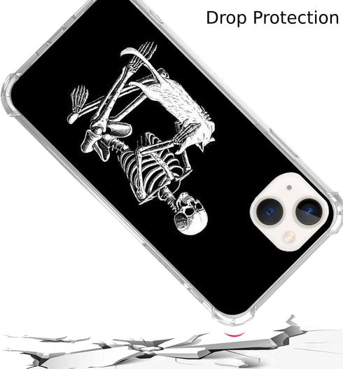 Black Skull White Cat Phone Case Compatible with iPhone 14, Skull Cool Skeleton and Cat Case for Girls Boys Women Men, Unique Trendy TPU Bumper Co...