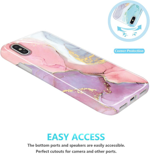 JIAXIUFEN Compatible iPhone X iPhone Xs Case Gold Sparkle Glitter Marble Slim Shockproof Flexible TPU Soft Case Silicone Cover Phone Case Pink Pur...