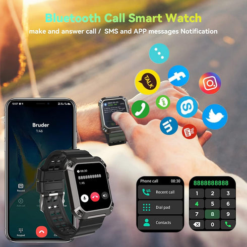 Njord Gear Military Smart Watches for Men Bluetooth Call Rugged Outdoor Sports Smart Watch for Android iOS 5ATM Waterproof Fitness Tracker Smartwa...