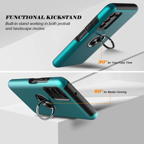 for Samsung Galaxy A03S Phone Case with TPU Screen Protector, Ring Holder Kickstand Drop Proof Protective Slim Hard Dual Layer Stand Non-Slip Toug...