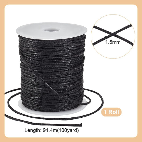 PH PandaHall 100 Yards 1.5mm Waxed Cotton Cord Black Waxed Thread Beading String for Bracelet Necklace Waist Beads Making Crafting Beading Macrame...