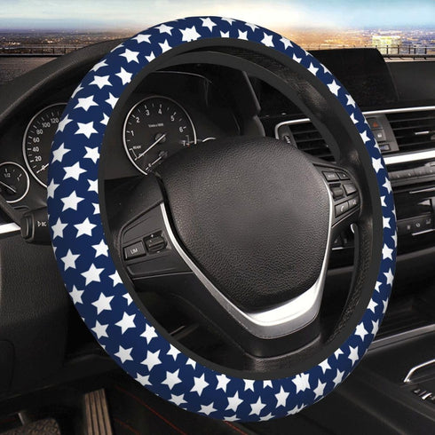American Flag White Stars on Blue Steering Wheel Covers, Breathable Anti-Slip Sweat Absorption Universal 15 Inch Car Wheel Cover Accessories for M...