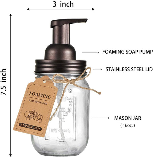 Amolliar Mason Jar Foaming Soap Dispenser, Rustproof Stainless Steel Lid, BPA Free Foam Pump, with Chalkboard Labels, Rustic Farmhouse Decor, Hand...