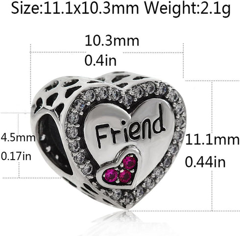 Friend Charm 925 Sterling Silver Friendship Charm Heart Charm Anniversary Charm for DIY Charms Bracelet...