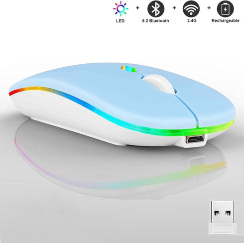 Wireless Bluetooth Mouse,LED Dual Mode Rechargeable Silent Slim Laptop Mouse,Portable(BT5.2+USB Receiver) Dual Mode Computer Mice,for Laptop,Deskt...